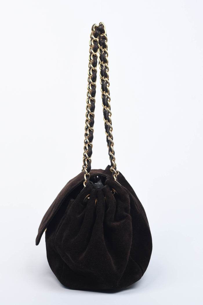 2000s Chanel Brown Suede CC Shoulder Bag