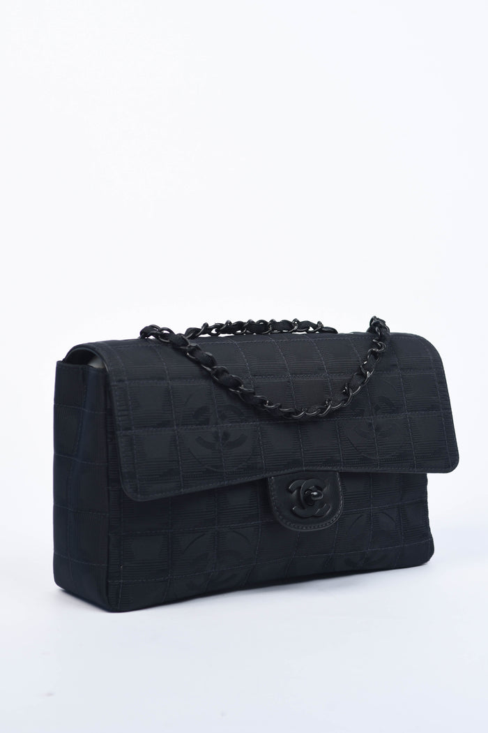 2000s Chanel Black Travel Line Single Flap Shoulder Bag