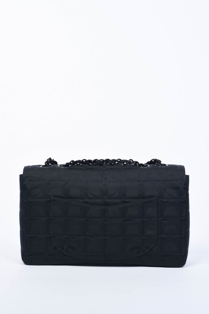 2000s Chanel Black Travel Line Single Flap Shoulder Bag