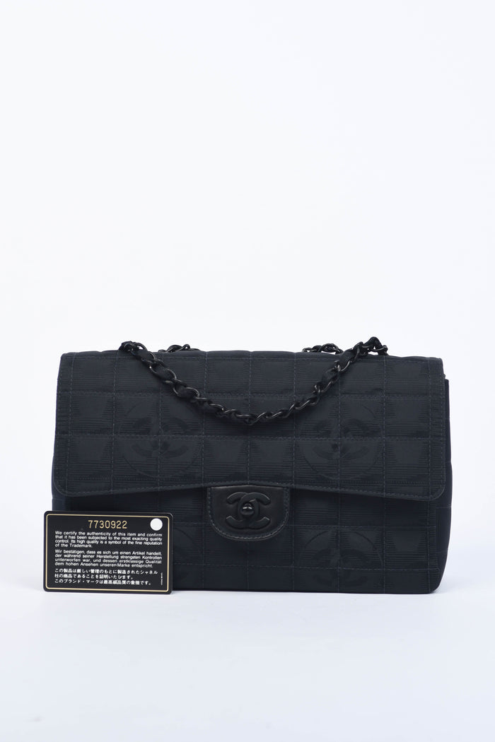 2000s Chanel Black Travel Line Single Flap Shoulder Bag