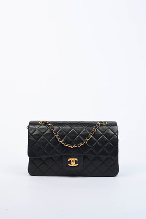 90s Chanel Black Lambskin Medium Classic Double Flap with 24K GHW
