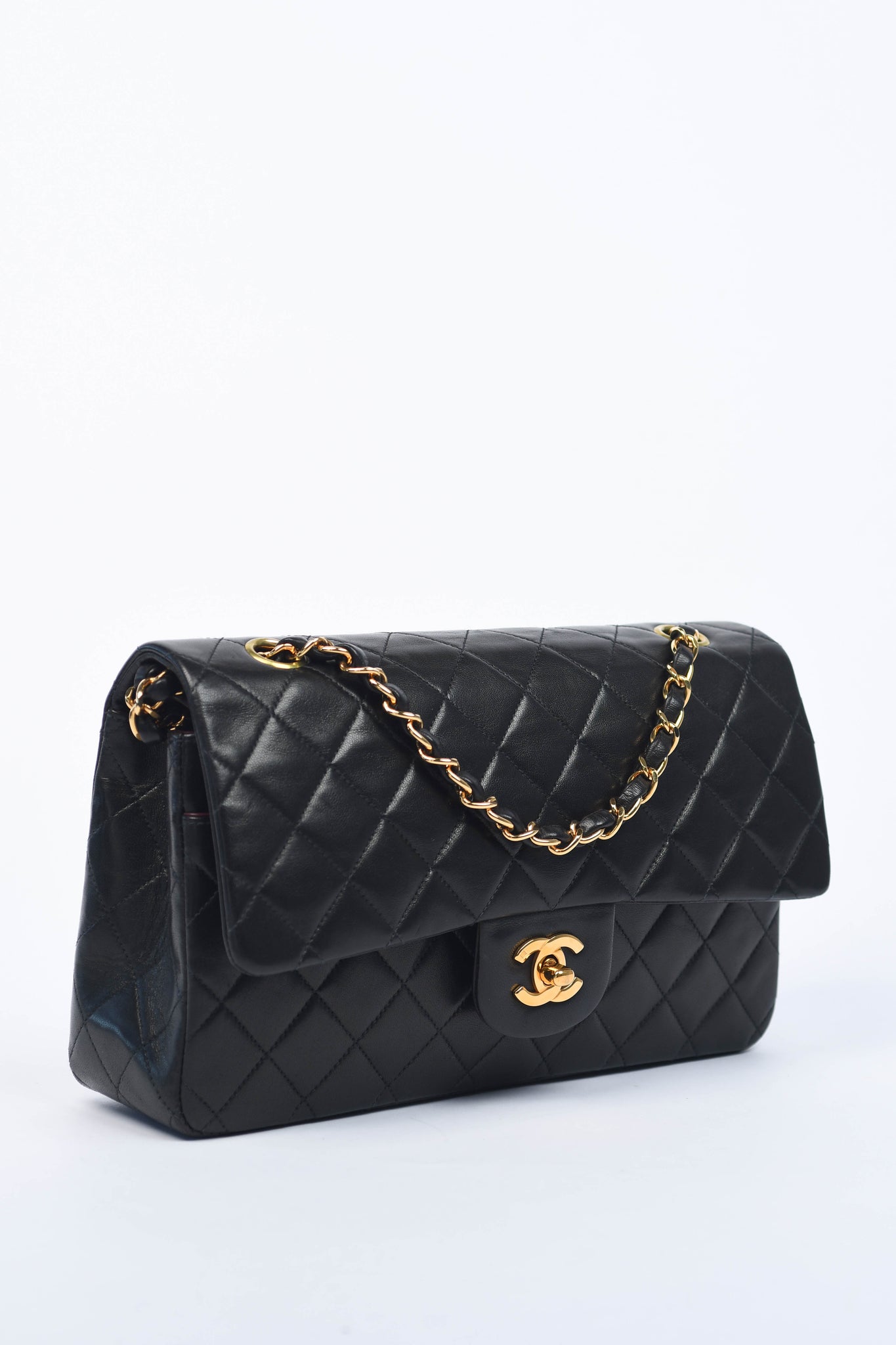 90s Chanel Black Lambskin Medium Classic Double Flap with 24K GHW