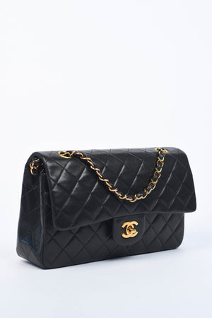 90s Chanel Black Lambskin Medium Classic Double Flap with 24K GHW