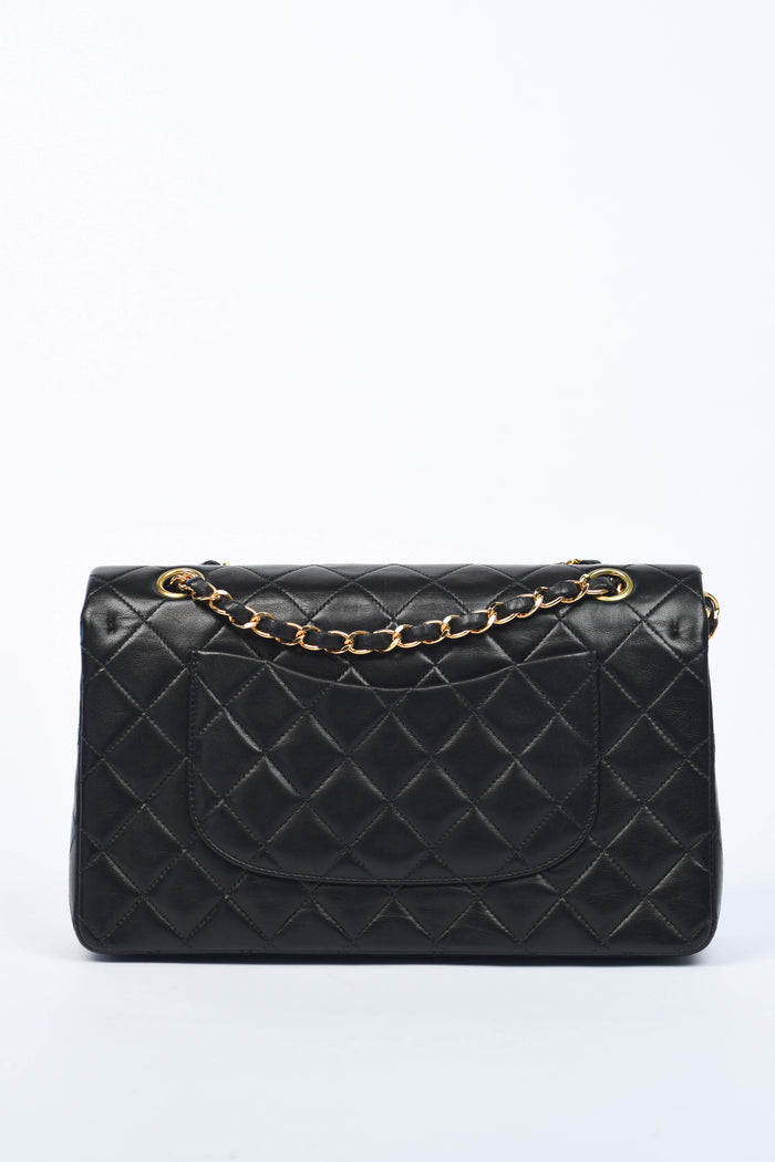 90s Chanel Black Lambskin Medium Classic Double Flap with 24K GHW