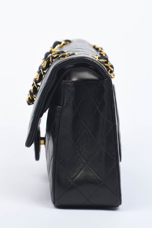 90s Chanel Black Lambskin Medium Classic Double Flap with 24K GHW