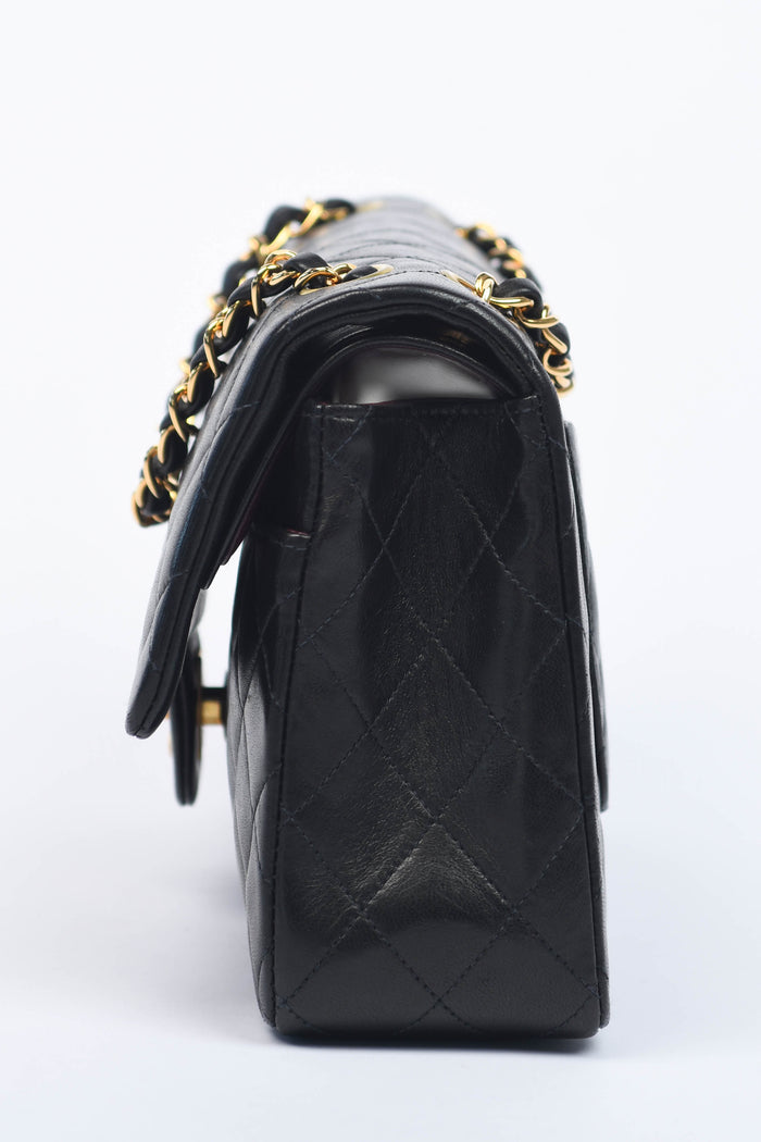 90s Chanel Black Lambskin Medium Classic Double Flap with 24K GHW