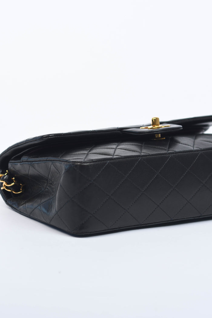 90s Chanel Black Lambskin Medium Classic Double Flap with 24K GHW