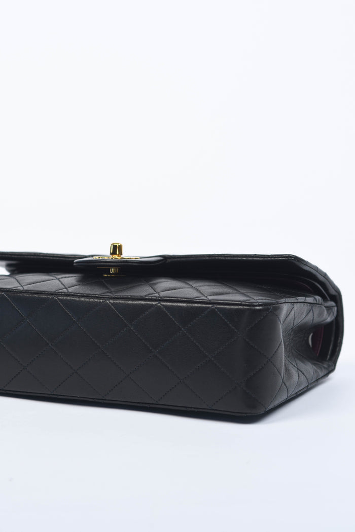 90s Chanel Black Lambskin Medium Classic Double Flap with 24K GHW