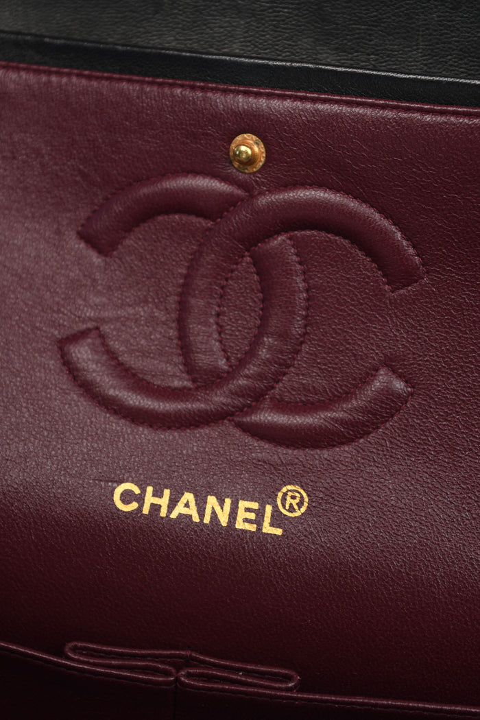 90s Chanel Black Lambskin Medium Classic Double Flap with 24K GHW