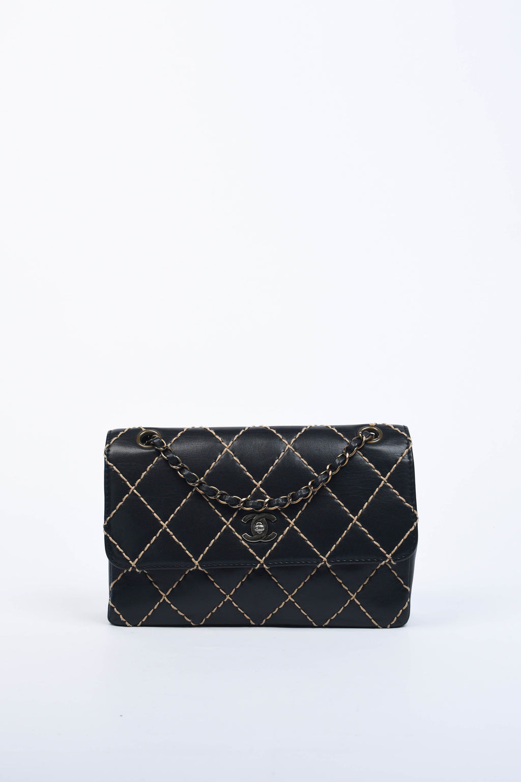 2000s Chanel Black Leather Wild Stitch Shoulder Bag