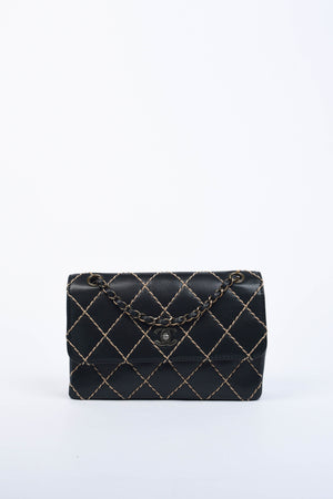 2000s Chanel Black Leather Wild Stitch Shoulder Bag