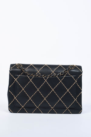 2000s Chanel Black Leather Wild Stitch Shoulder Bag