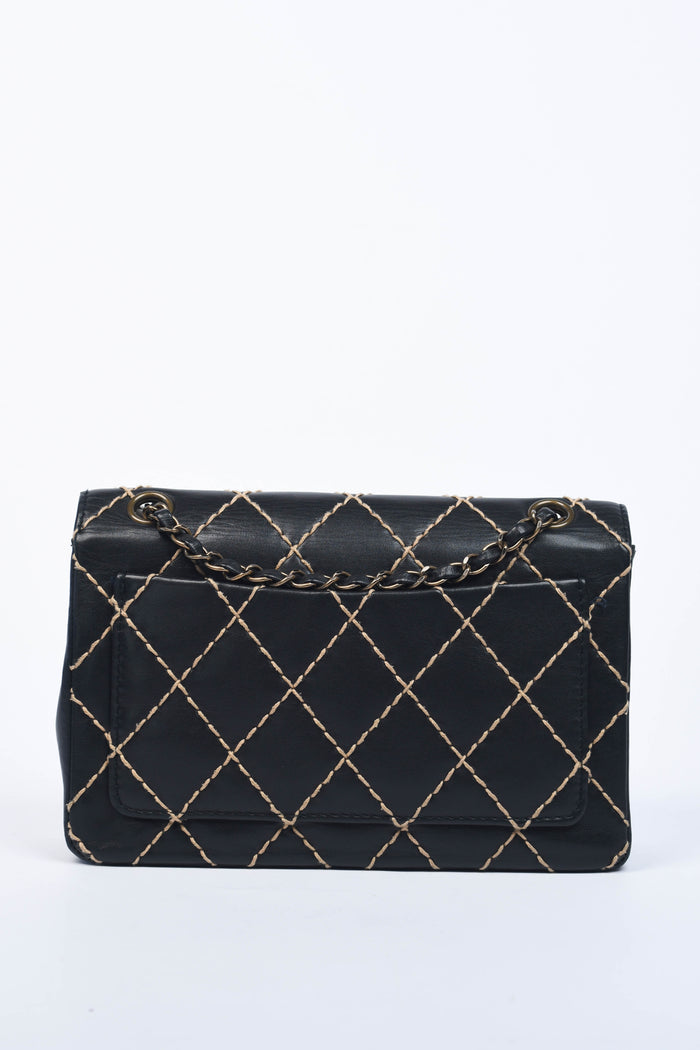 2000s Chanel Black Leather Wild Stitch Shoulder Bag