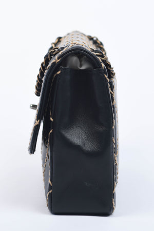 2000s Chanel Black Leather Wild Stitch Shoulder Bag