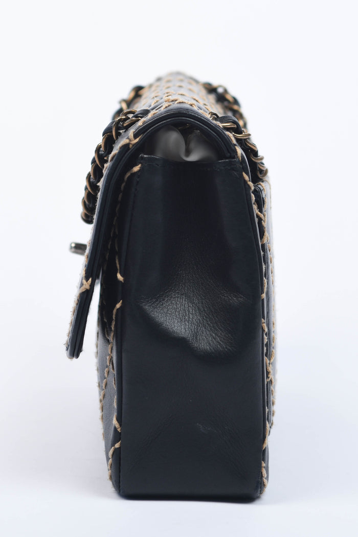 2000s Chanel Black Leather Wild Stitch Shoulder Bag