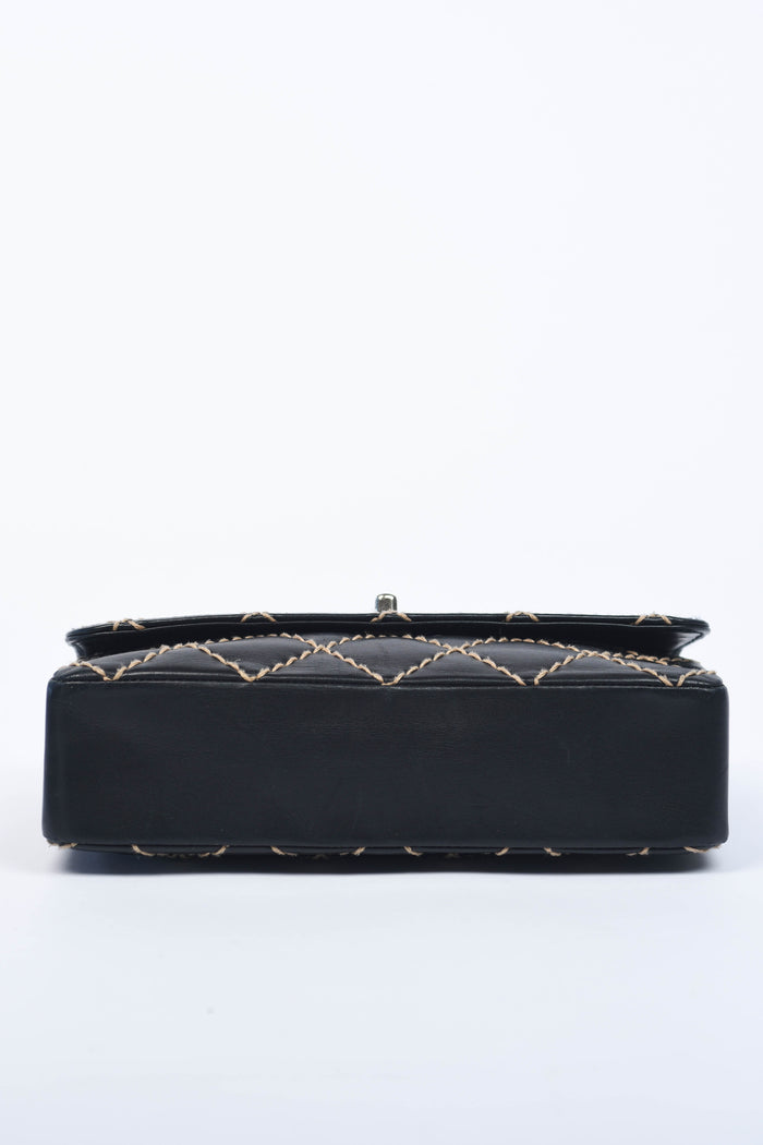 2000s Chanel Black Leather Wild Stitch Shoulder Bag