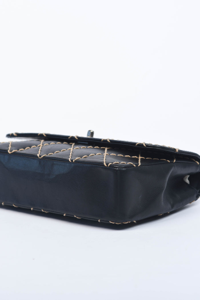 2000s Chanel Black Leather Wild Stitch Shoulder Bag