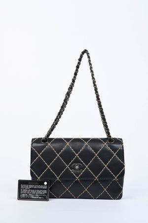 2000s Chanel Black Leather Wild Stitch Shoulder Bag