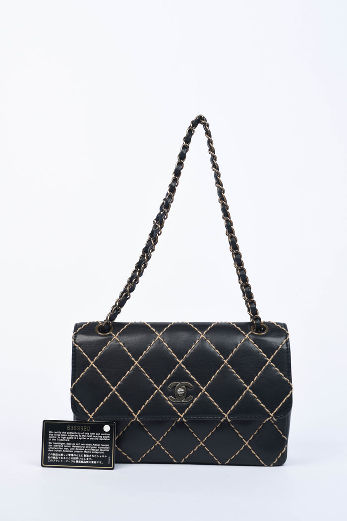 2000s Chanel Black Leather Wild Stitch Shoulder Bag