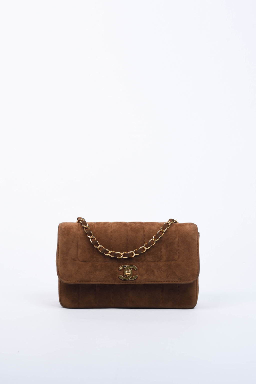 90s Chanel Brown Suede Mademoiselle Small Shoulder Bag