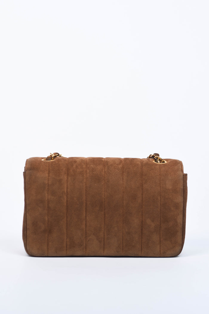 90s Chanel Brown Suede Mademoiselle Small Shoulder Bag