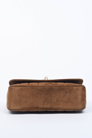 90s Chanel Brown Suede Mademoiselle Small Shoulder Bag