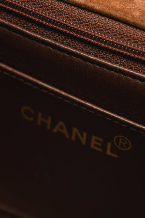 90s Chanel Brown Suede Mademoiselle Small Shoulder Bag