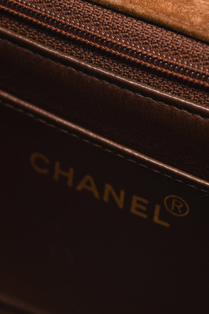 90s Chanel Brown Suede Mademoiselle Small Shoulder Bag