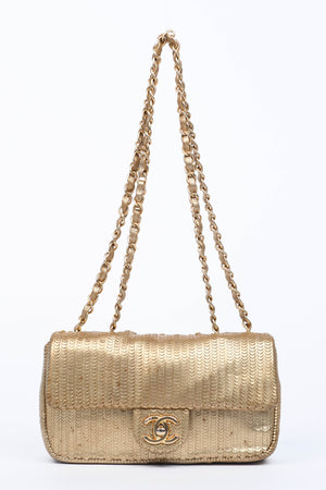 2014 Chanel Gold Metallic Laser Cut Small Shoulder Bag