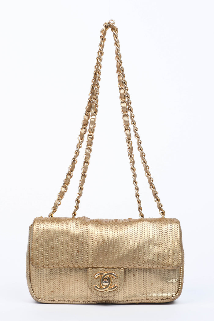 2014 Chanel Gold Metallic Laser Cut Small Shoulder Bag