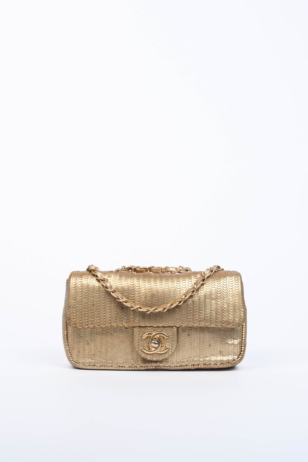 2014 Chanel Gold Metallic Laser Cut Small Shoulder Bag