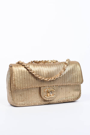2014 Chanel Gold Metallic Laser Cut Small Shoulder Bag