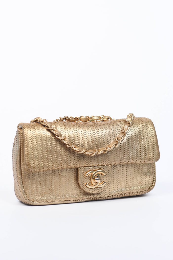 2014 Chanel Gold Metallic Laser Cut Small Shoulder Bag
