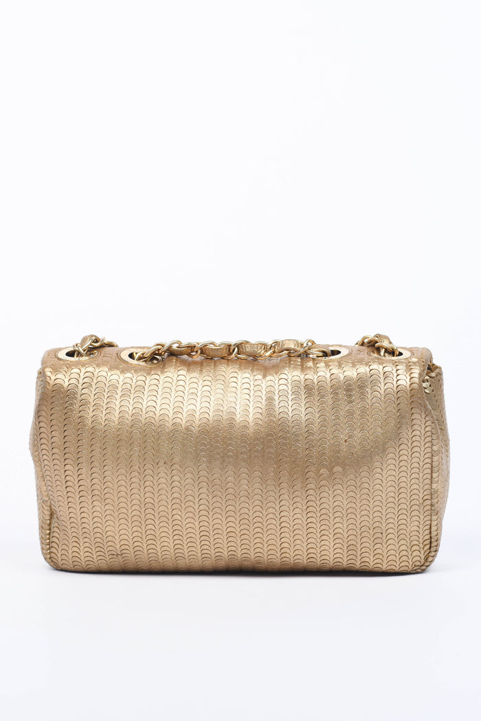 2014 Chanel Gold Metallic Laser Cut Small Shoulder Bag