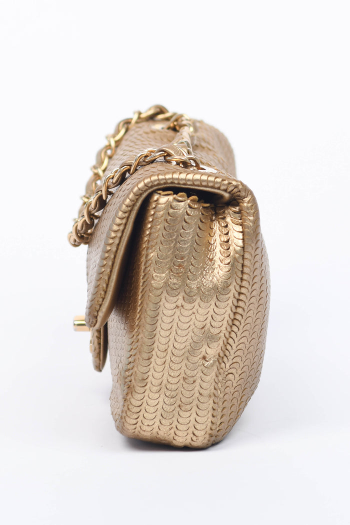2014 Chanel Gold Metallic Laser Cut Small Shoulder Bag