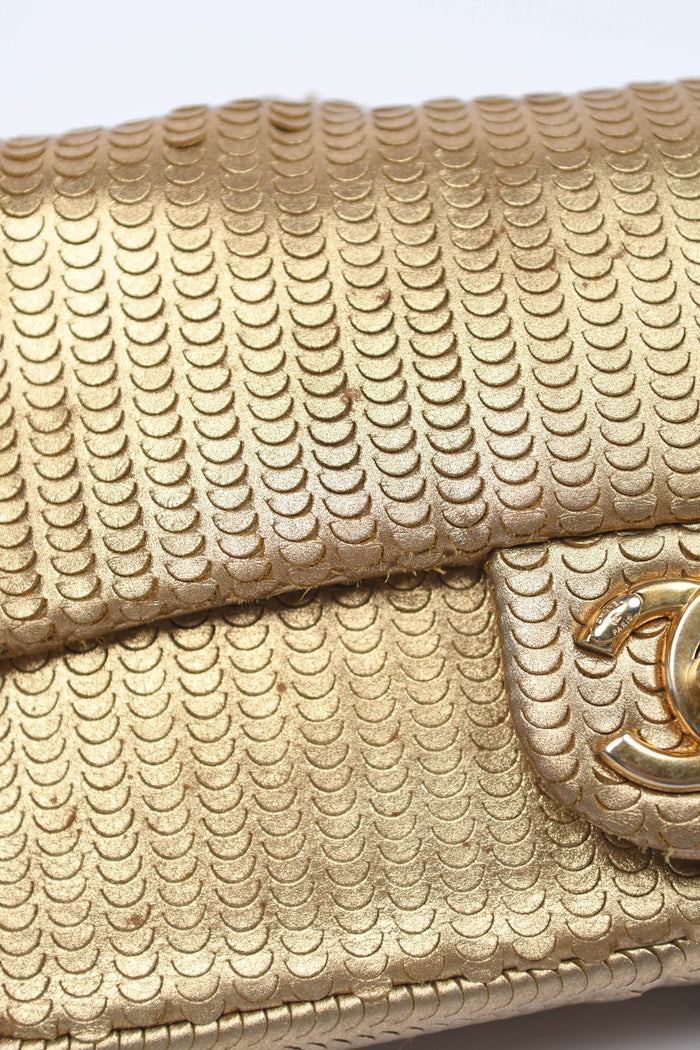 2014 Chanel Gold Metallic Laser Cut Small Shoulder Bag