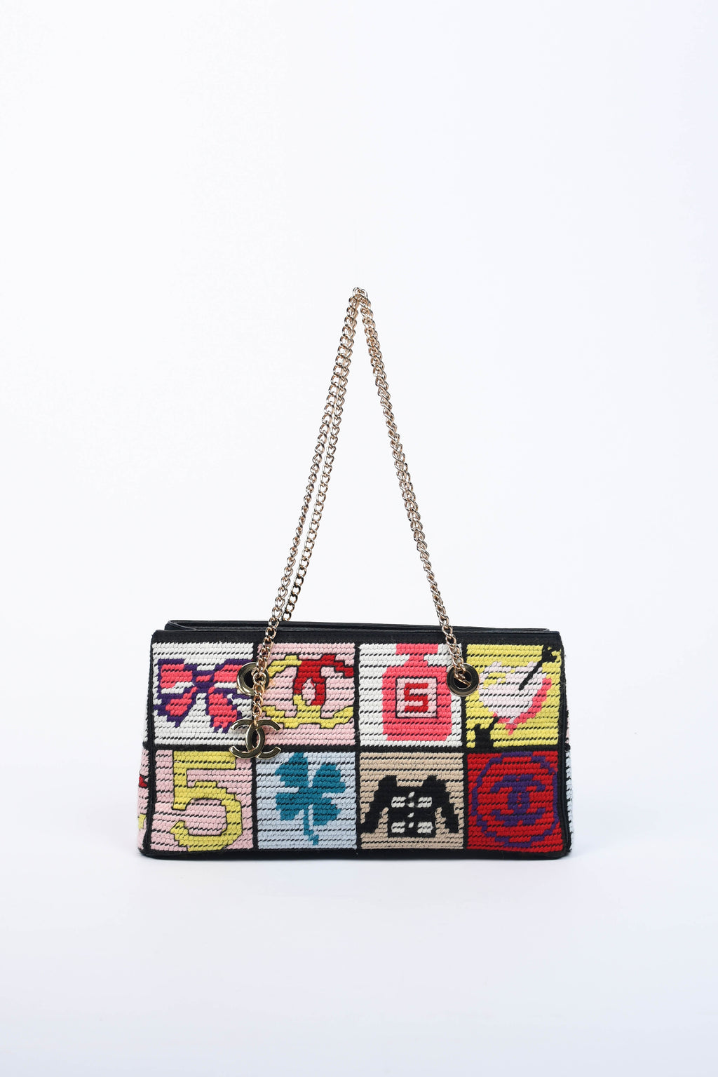 2000s Chanel Embroidered Multicolour Icon Shoulder Bag