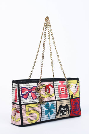2000s Chanel Embroidered Multicolour Icon Shoulder Bag
