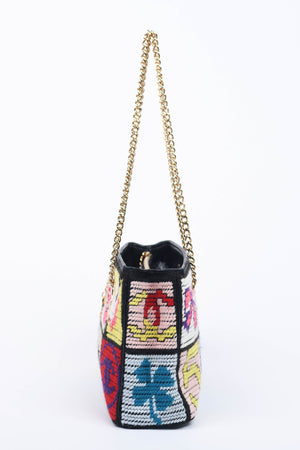 2000s Chanel Embroidered Multicolour Icon Shoulder Bag