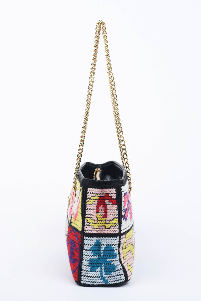 2000s Chanel Embroidered Multicolour Icon Shoulder Bag