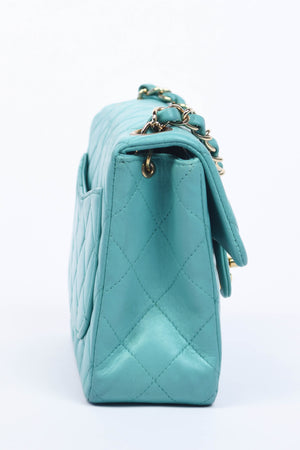2000s Chanel Teal Lambskin Mini Square Flap Bag with 24K GHW