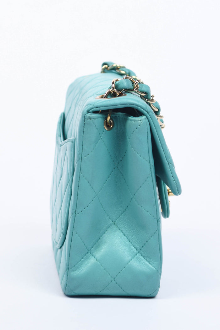 2000s Chanel Teal Lambskin Mini Square Flap Bag with 24K GHW