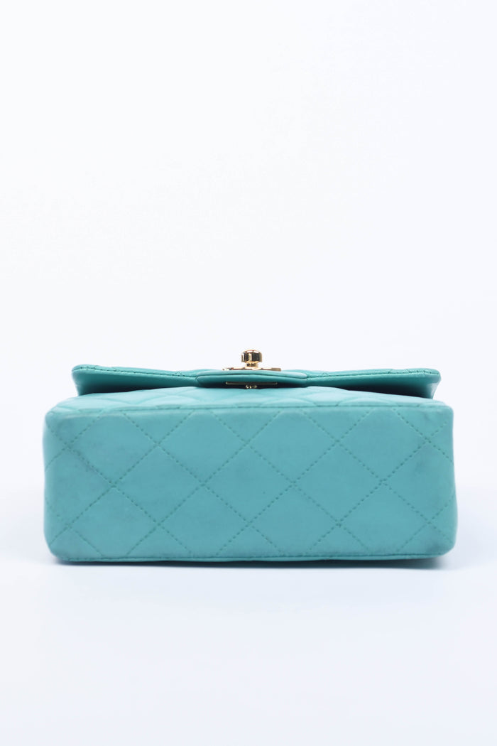 2000s Chanel Teal Lambskin Mini Square Flap Bag with 24K GHW
