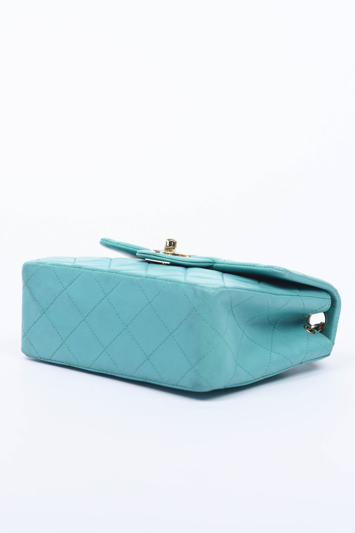2000s Chanel Teal Lambskin Mini Square Flap Bag with 24K GHW
