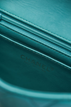 2000s Chanel Teal Lambskin Mini Square Flap Bag with 24K GHW
