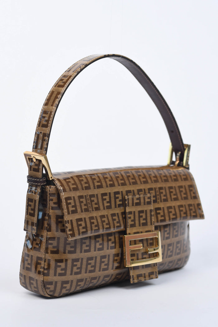 2000s Fendi PVC Zucchino Baguette Shoulder Bag