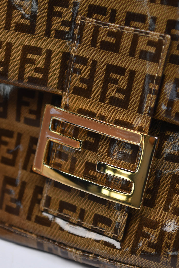2000s Fendi PVC Zucchino Baguette Shoulder Bag