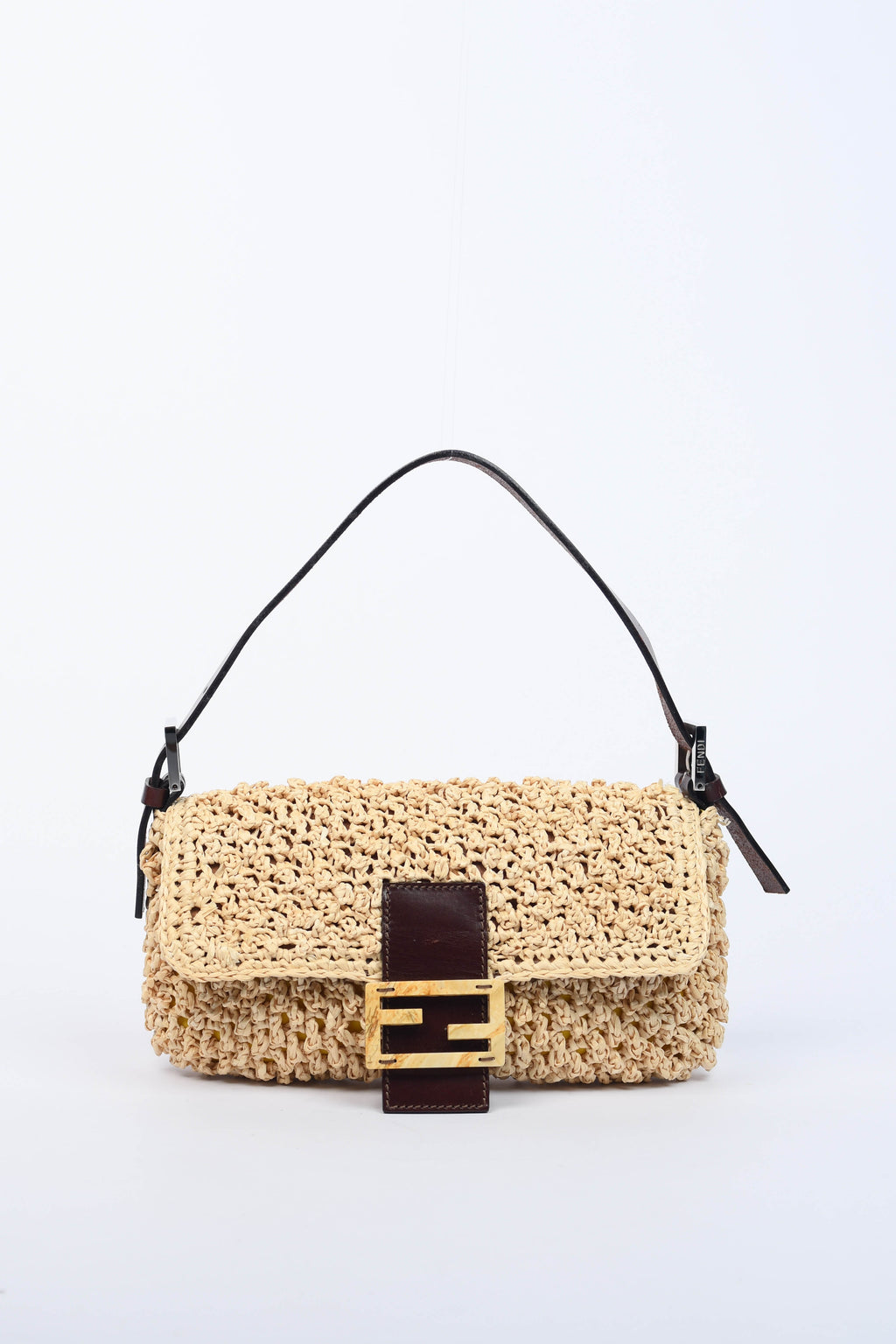 SUPER RARE Vintage Fendi Raffia Baguette Shoulder Bag