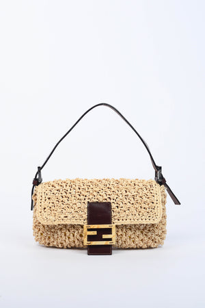 SUPER RARE Vintage Fendi Raffia Baguette Shoulder Bag