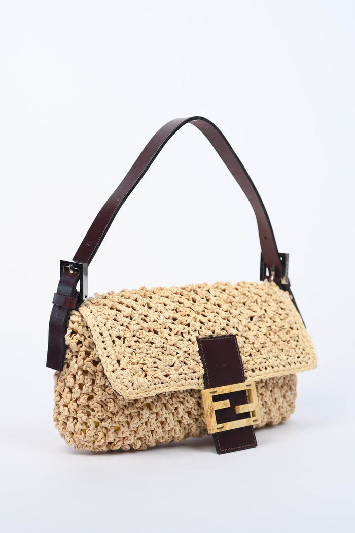 SUPER RARE Vintage Fendi Raffia Baguette Shoulder Bag